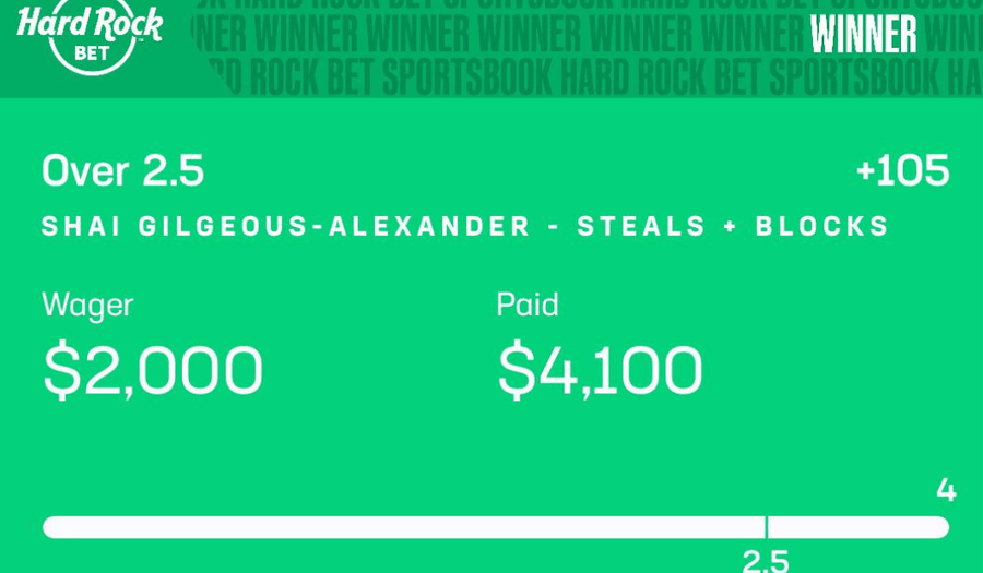 Winning Hard Rock Bet slip — De'Aaron Fox over 10.5 points, $1,550 wager paid $2,550